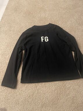 Essentials Black Long Sleeve Tee with White 'FG' Logo